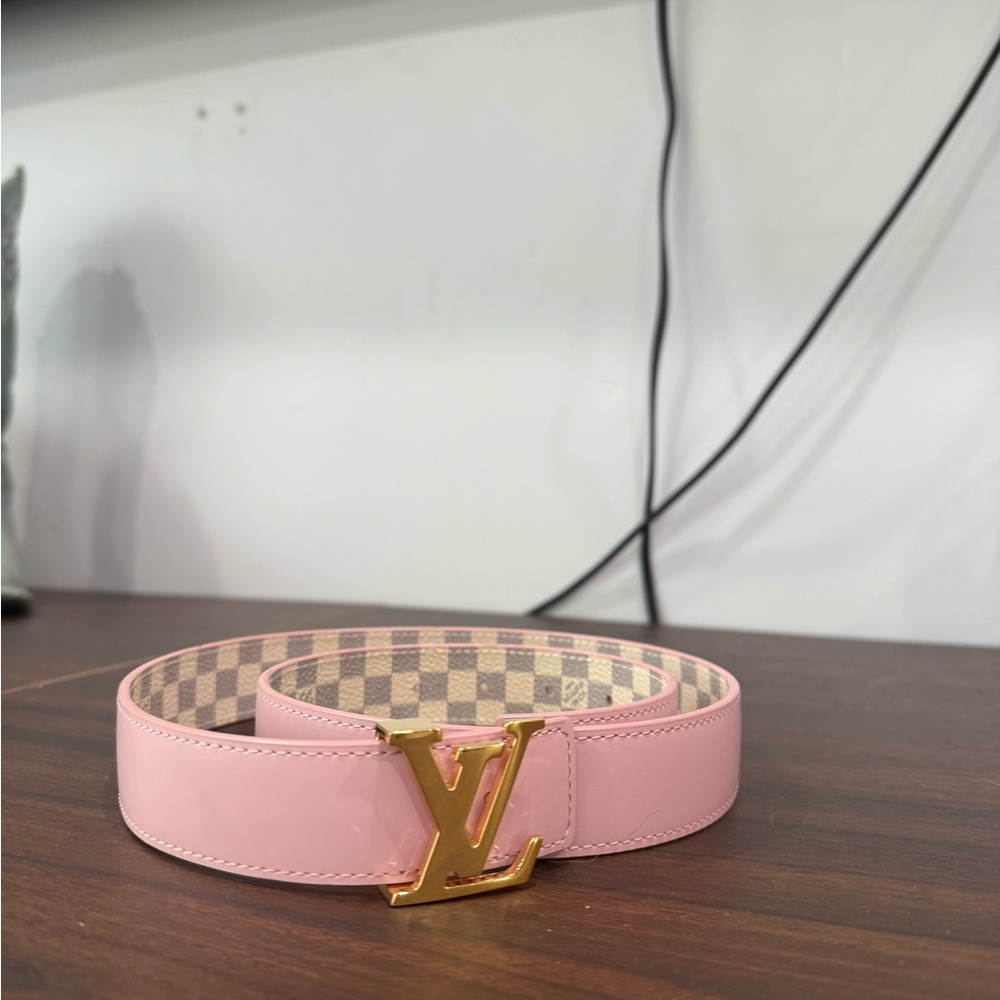 Louis Vuitton Initiales 30mm Reversible Belt - Pink/Damier Azur Canvas - 80 CM